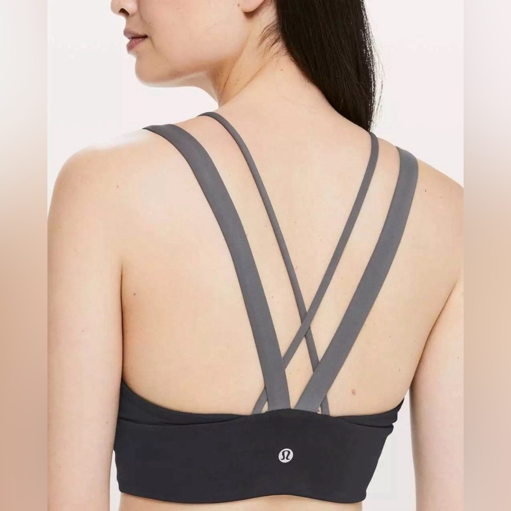 lululemon athletica Pushing Limits Black Sports Padded Bra Gray Straps Size 10